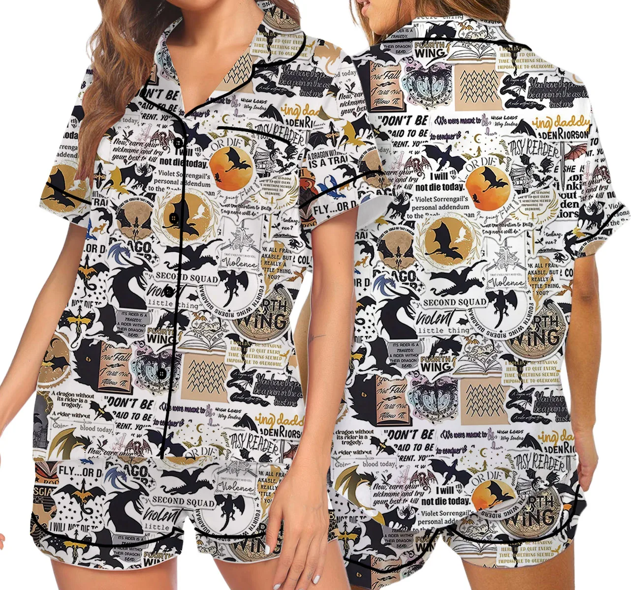 Women's Book Series Pajamas Set For Women, White Color, US Size S-5XL - Image 6