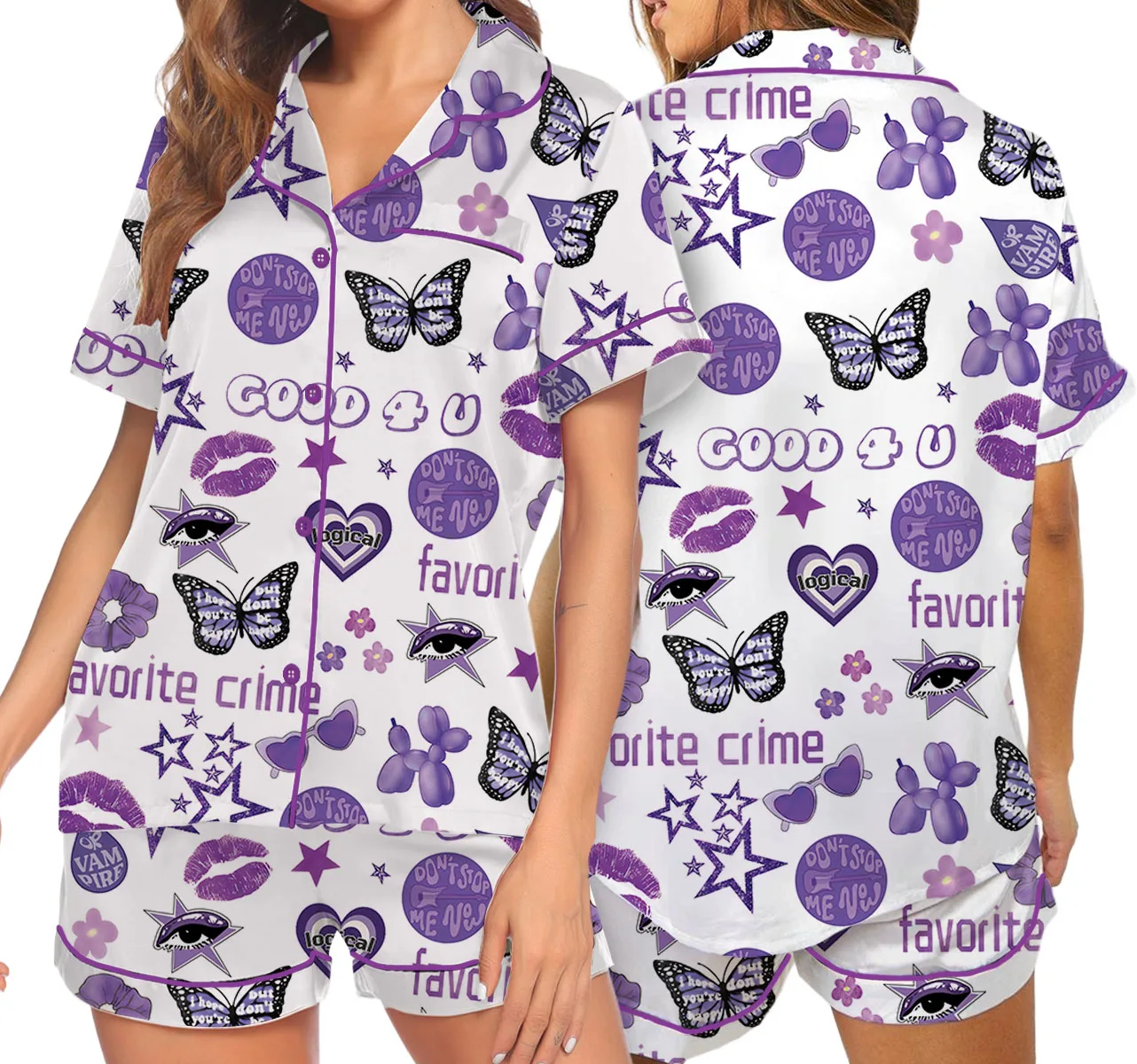 Women's Good 4U Favorite Crime Pajamas Set For Women, White Color, US Size S-5XL - Image 7
