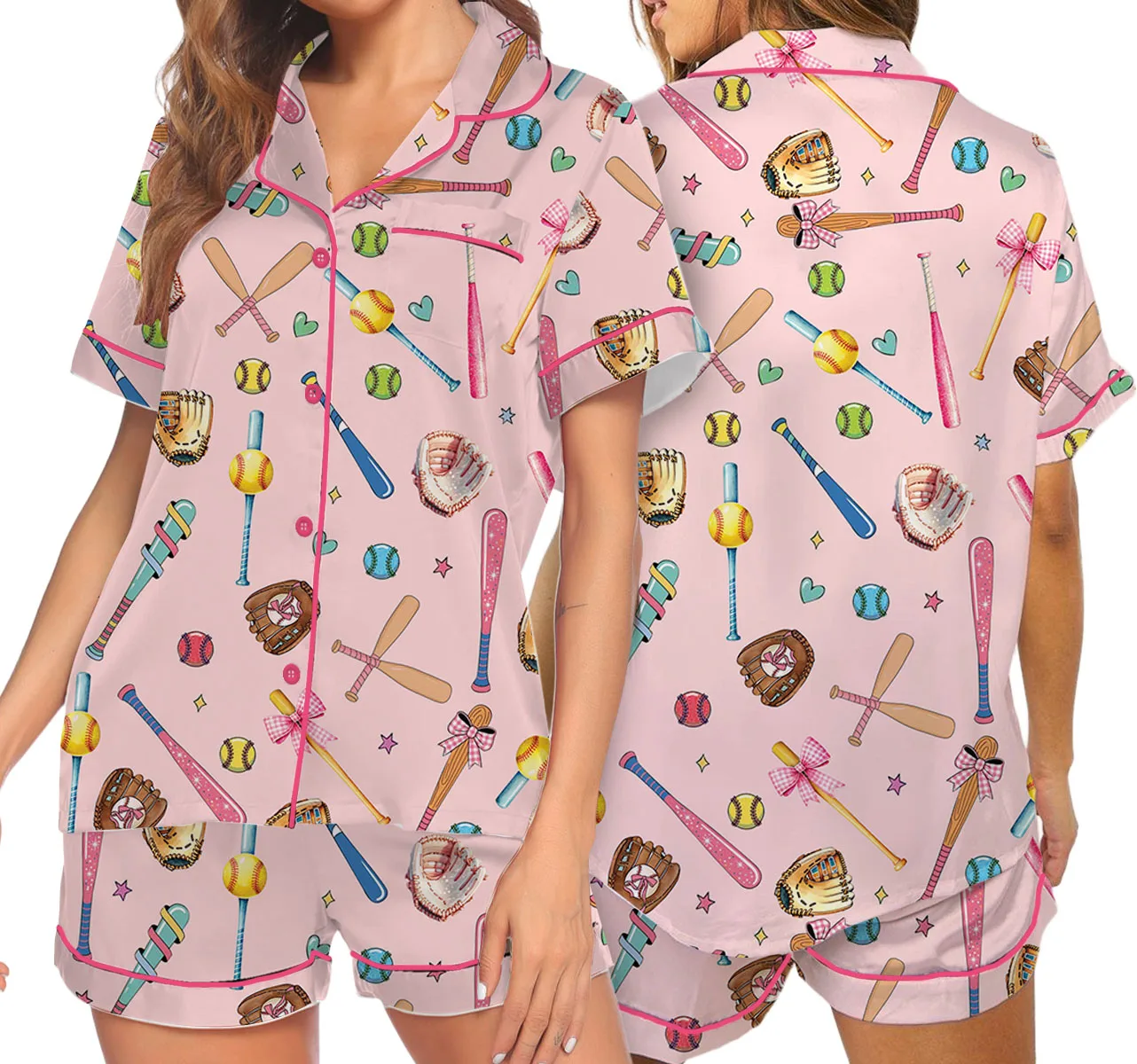 Coquette Softball Satin Pajama Set For Women