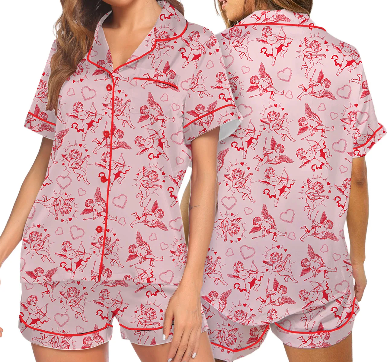Romantic Valentine's Day Satin Pajamas Set For Women