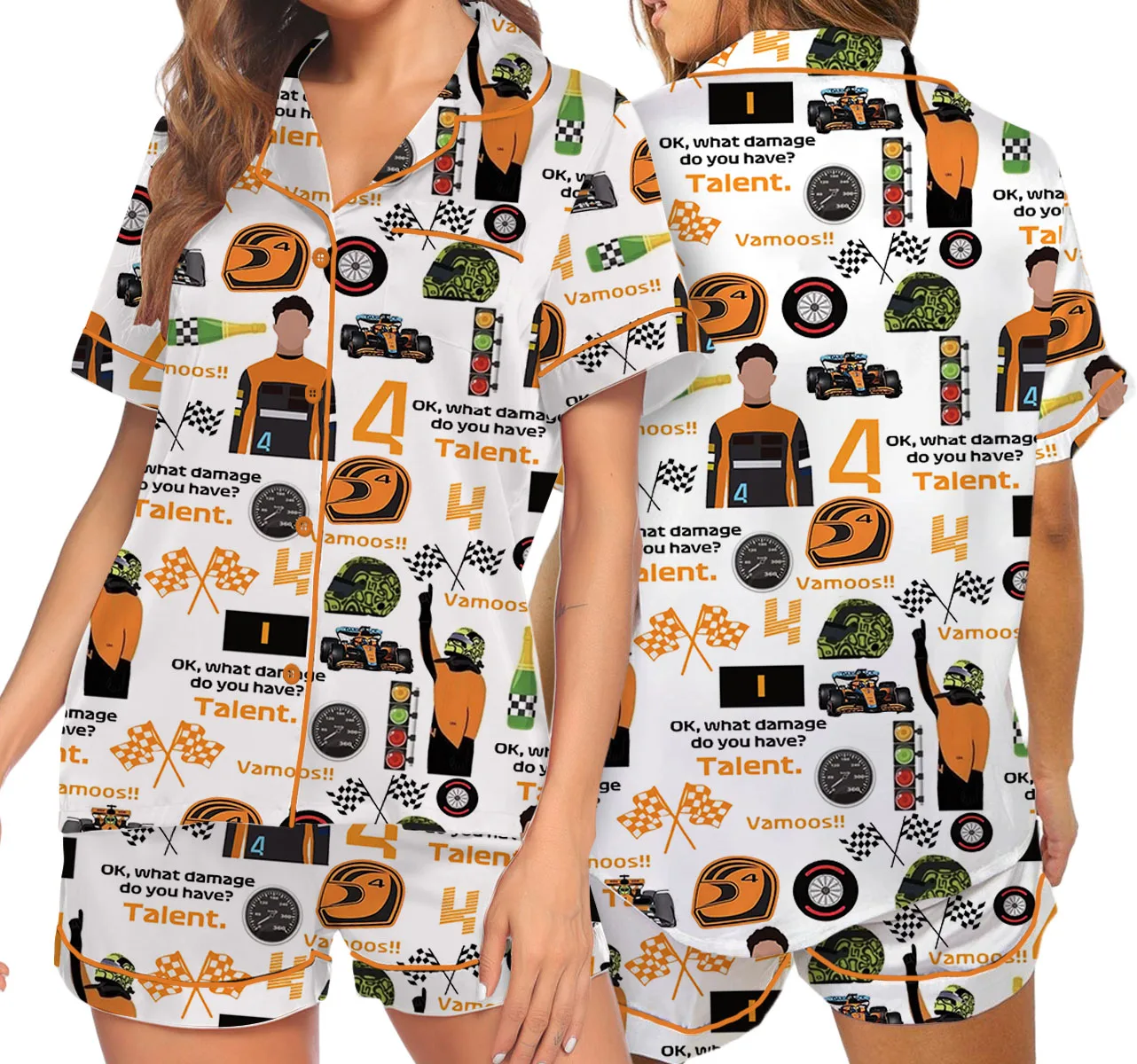 Racing Game F1 Satin Pajamas Set For Women - Image 3