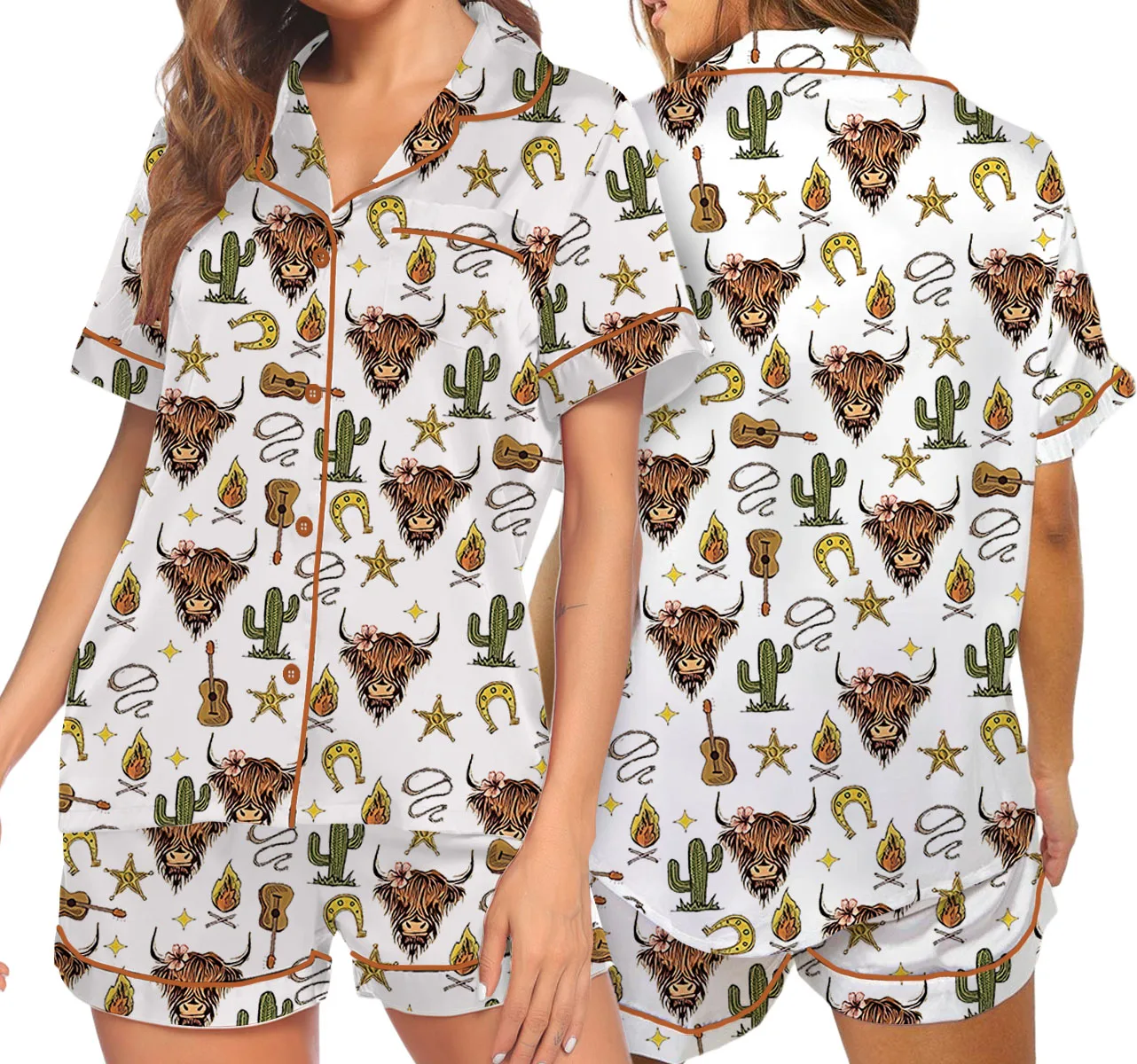 Women’s Rustic Americana Western Satin Pajama Set For Women