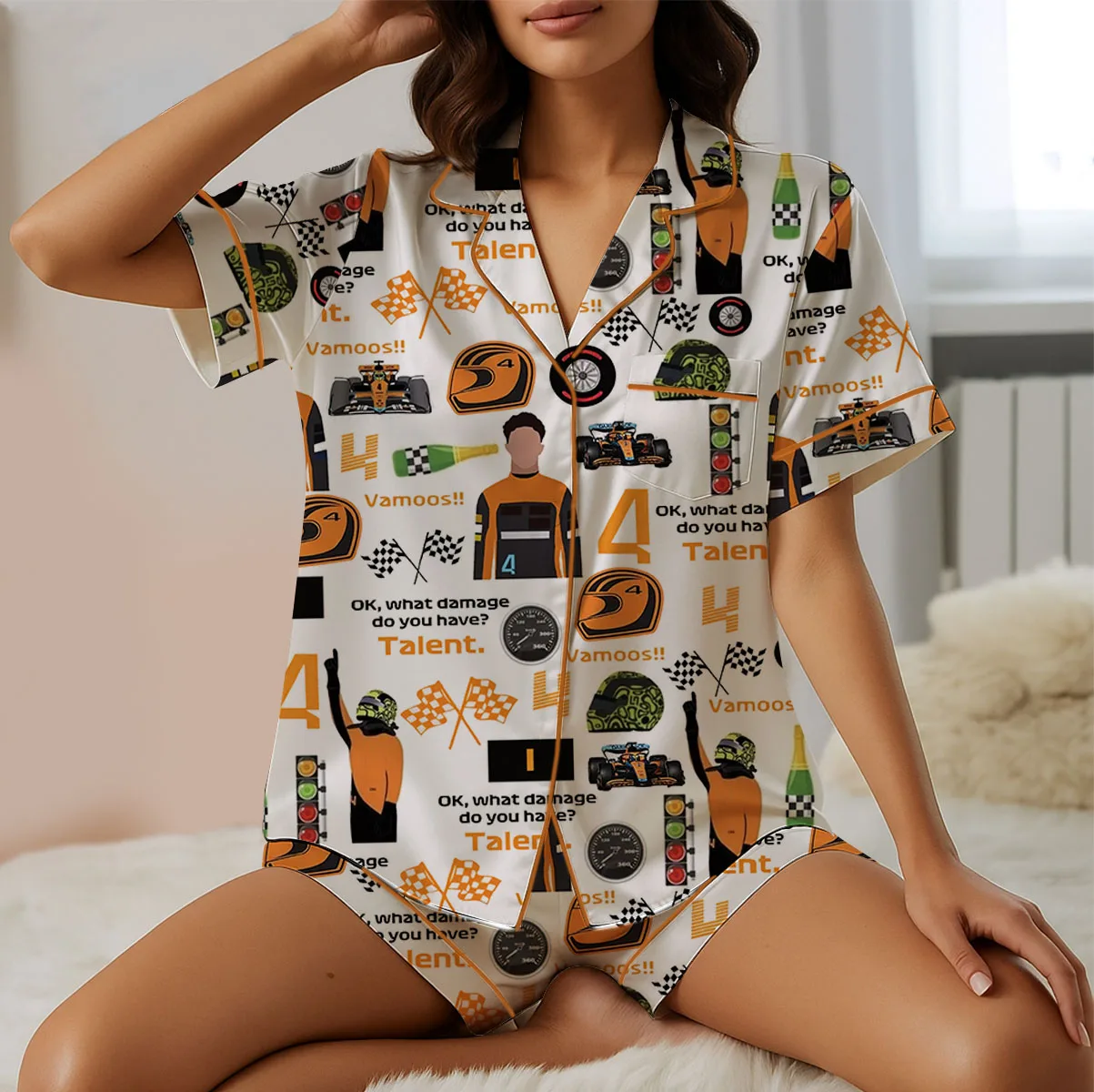 Racing Game F1 Satin Pajamas Set For Women - Image 5