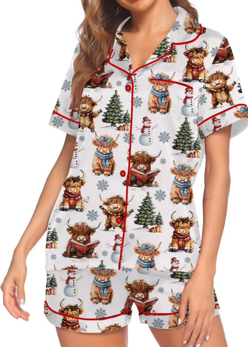 Christmas Highland Cow Pajamas Set, Cute Christmas Cow Pajamas, Western Xmas