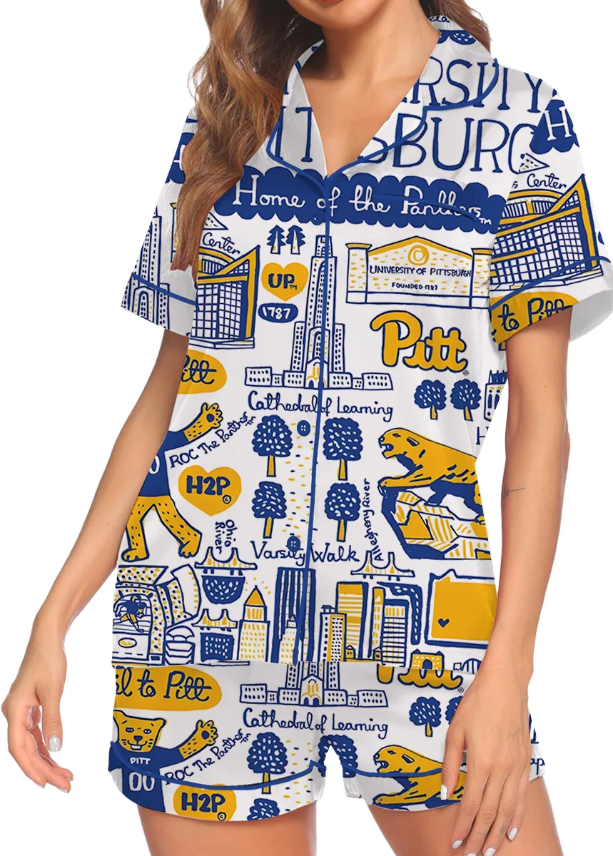 University Of Pittsburgh Satin Pajama Set For Women - Image 3