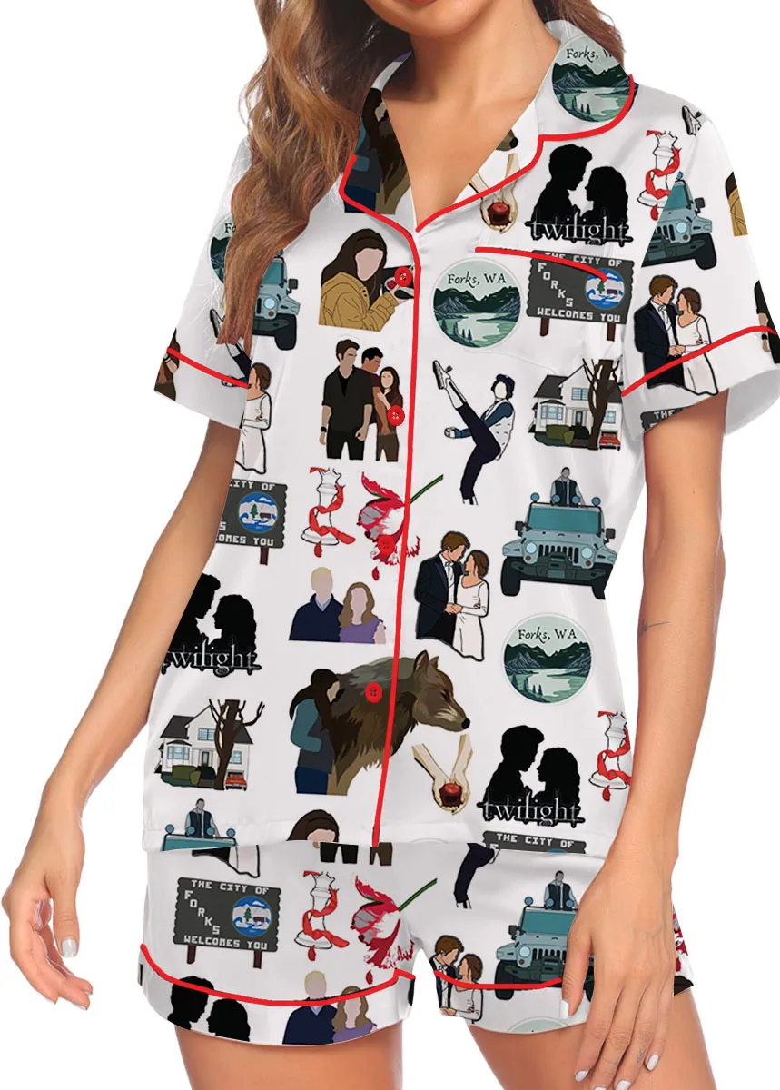 Twilight Inspired City Of Forks Satin Pajamas Set