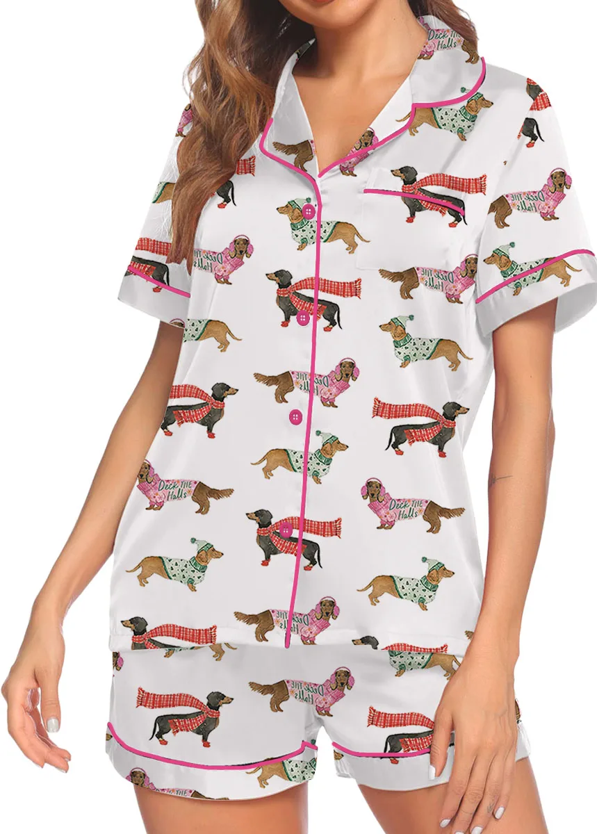 Women's Dachshund Cute Dog Satin Pajama Set For Women