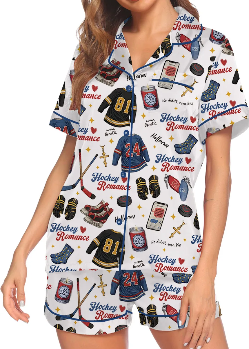 Hockey Romance Satin Pajamas Set For Women - Image 2