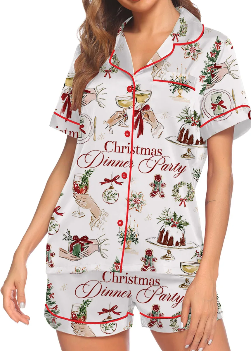 Christmas Dinner Party Satin Pajamas Set For Women