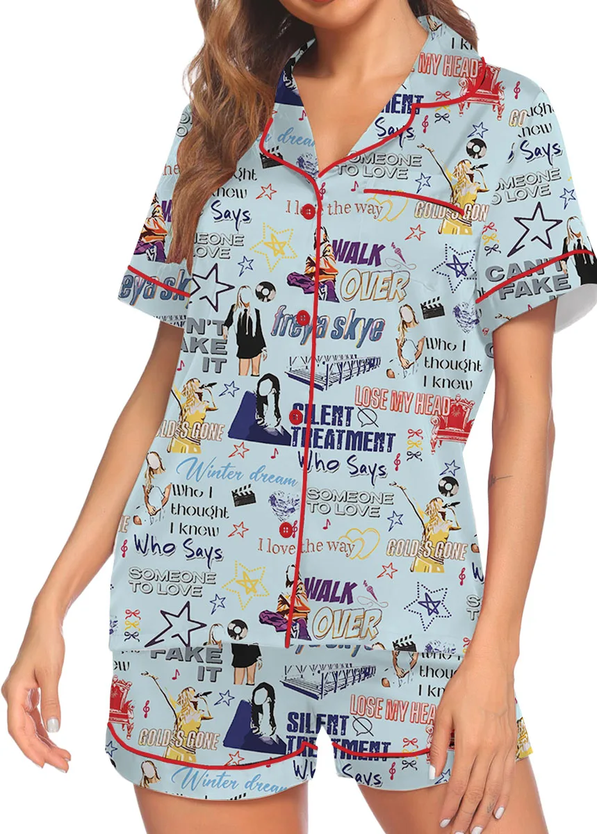 Aesthetic Star Satin Pajamas Set For Women - Image 3