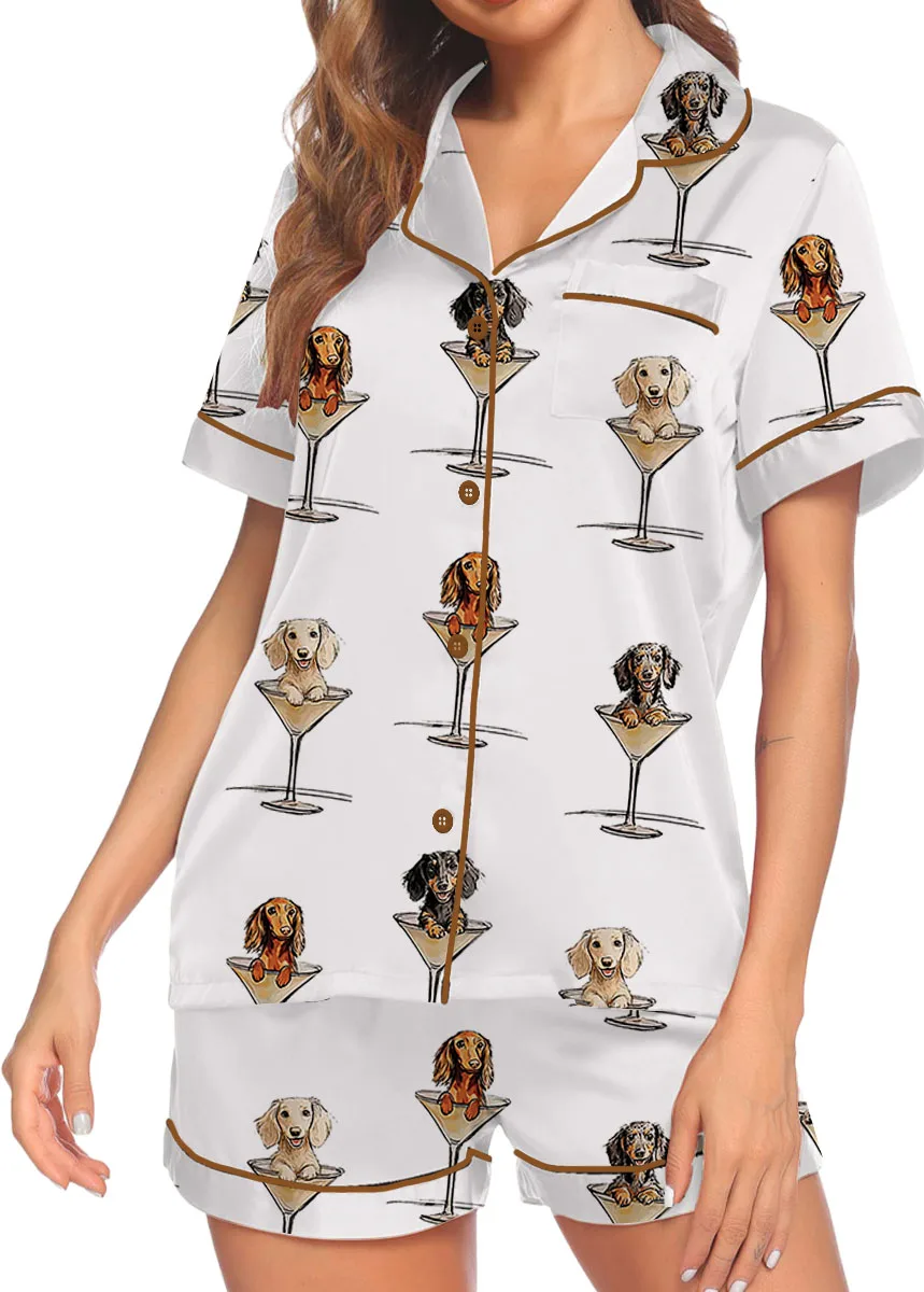 Women’s Dachshund Teeni Weeni Espresso Martini Satin Pajamas Set For Women - Image 4