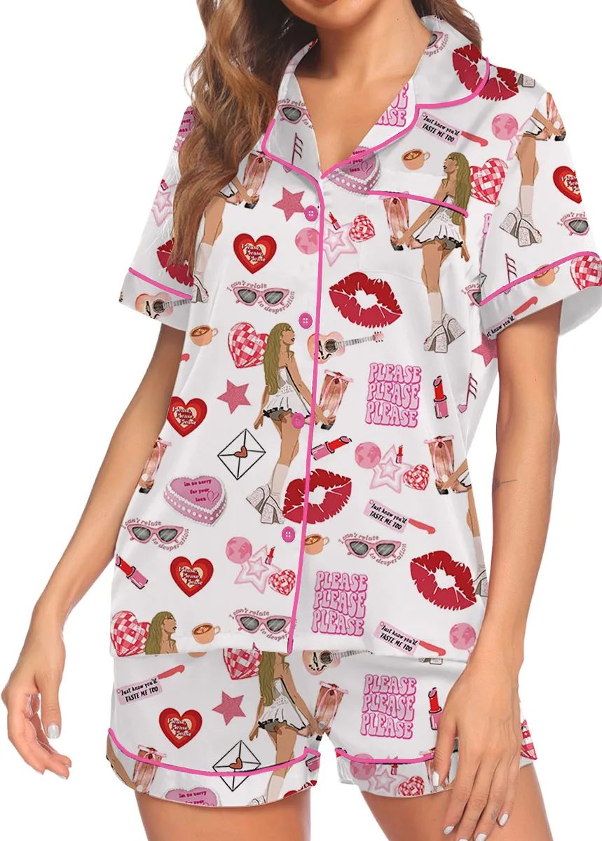 Espresso Music Album Satin Pajamas Set For Women