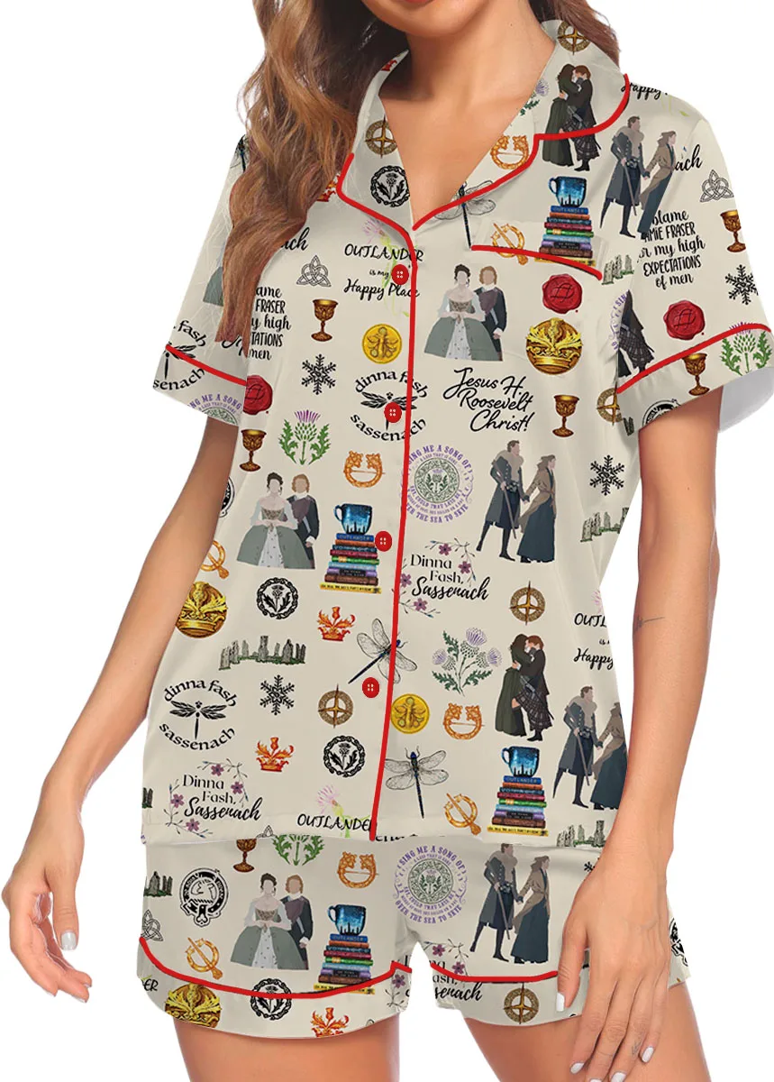 Fraser's Ridge Retro TV Series Satin Pajamas Set For Women - Image 3
