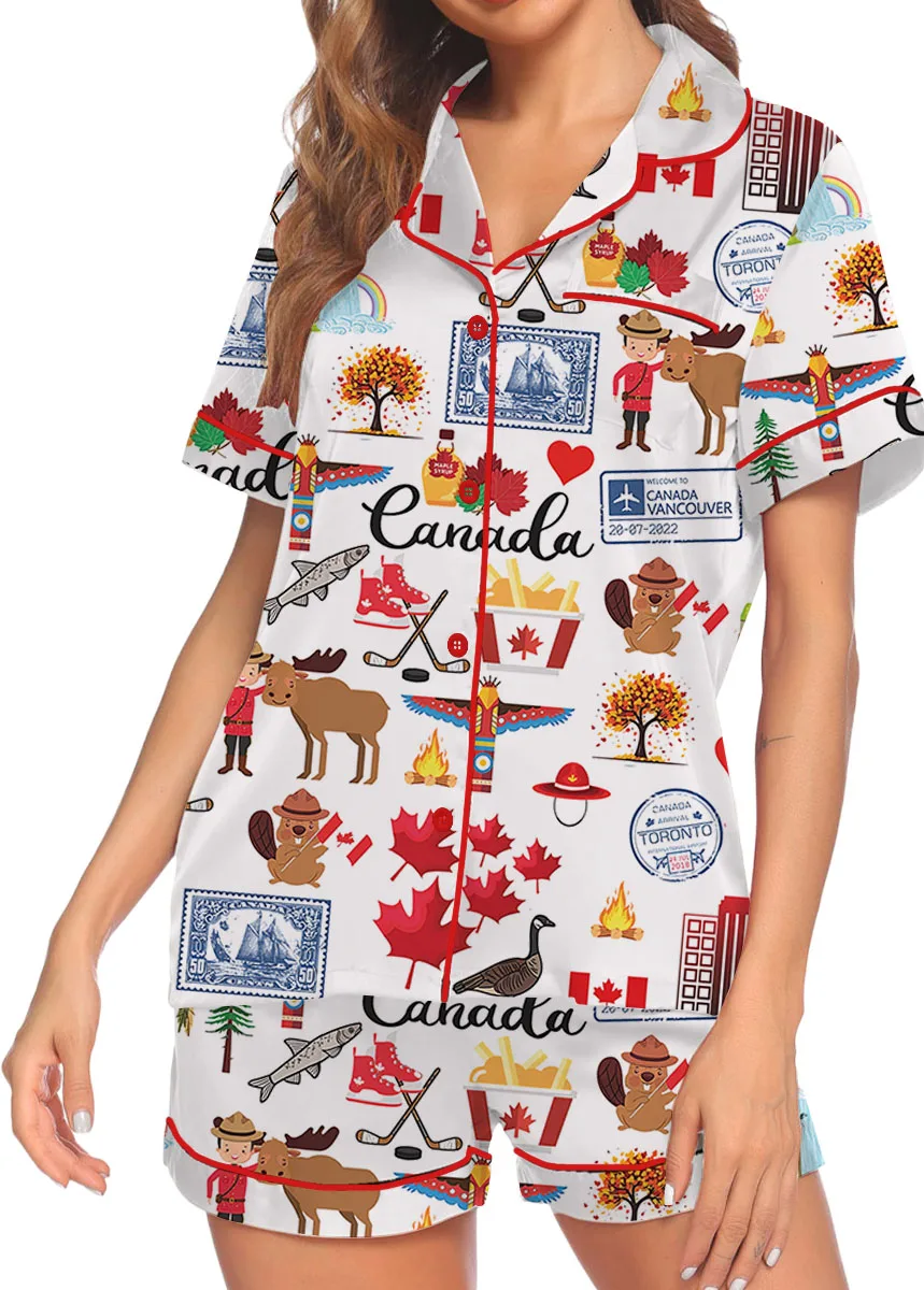 Women's Canada Travel Satin Pajamas Set For Women - Image 5
