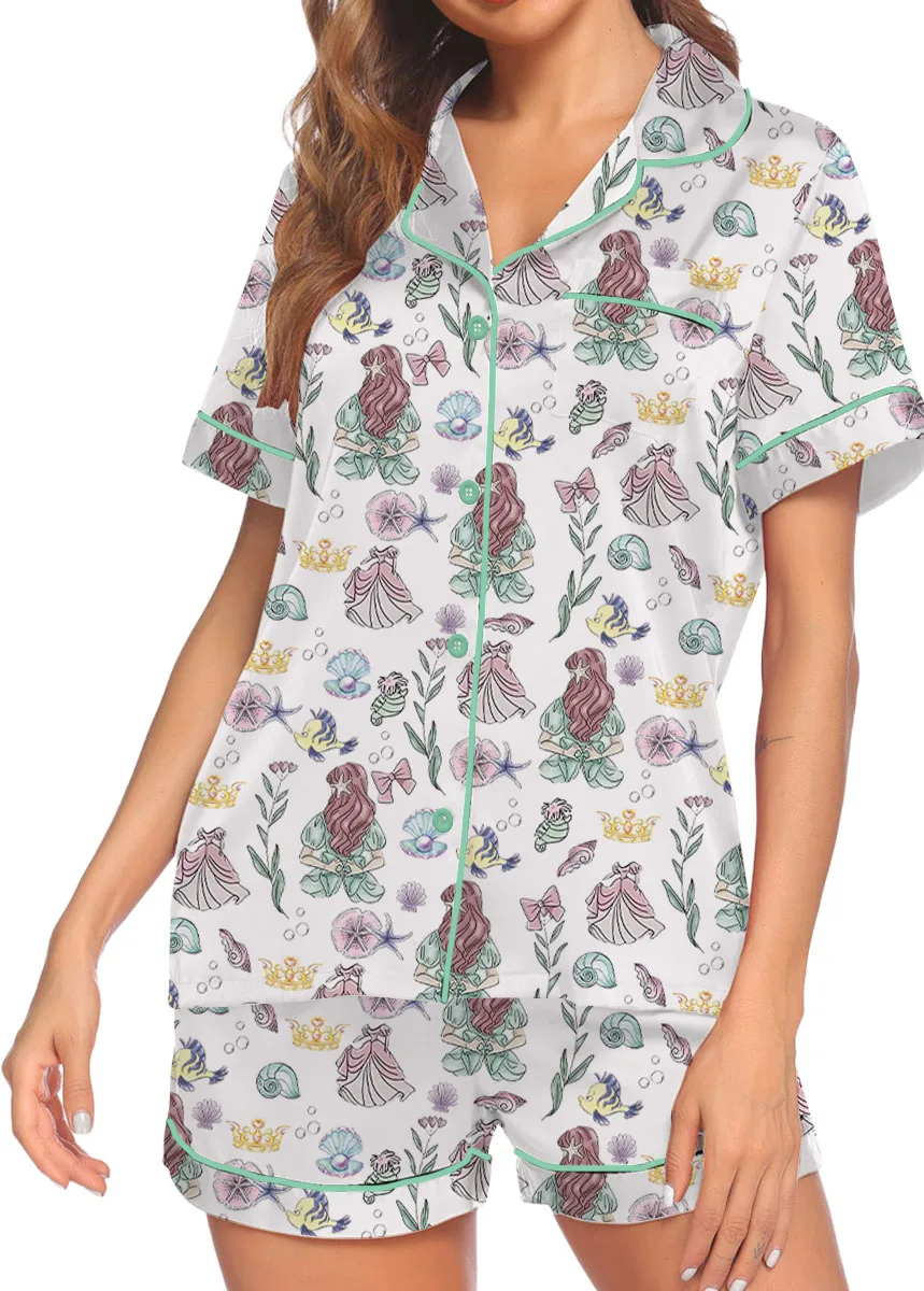 Women's Princesses Back View Pajamas Set For Women, White Color, US Size S-5XL - Image 2