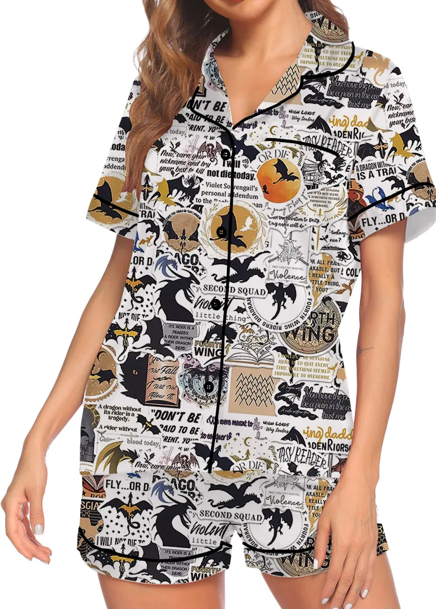 Women's Book Series Pajamas Set For Women, White Color, US Size S-5XL - Image 7