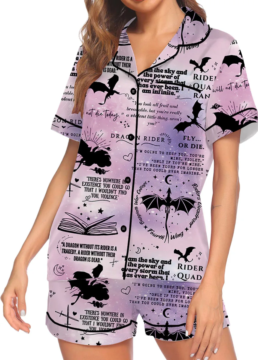 Women's Fantasy Bookish Pajamas Set For Women, Pastel Lilac Pink, US Size S-5XL - Image 3