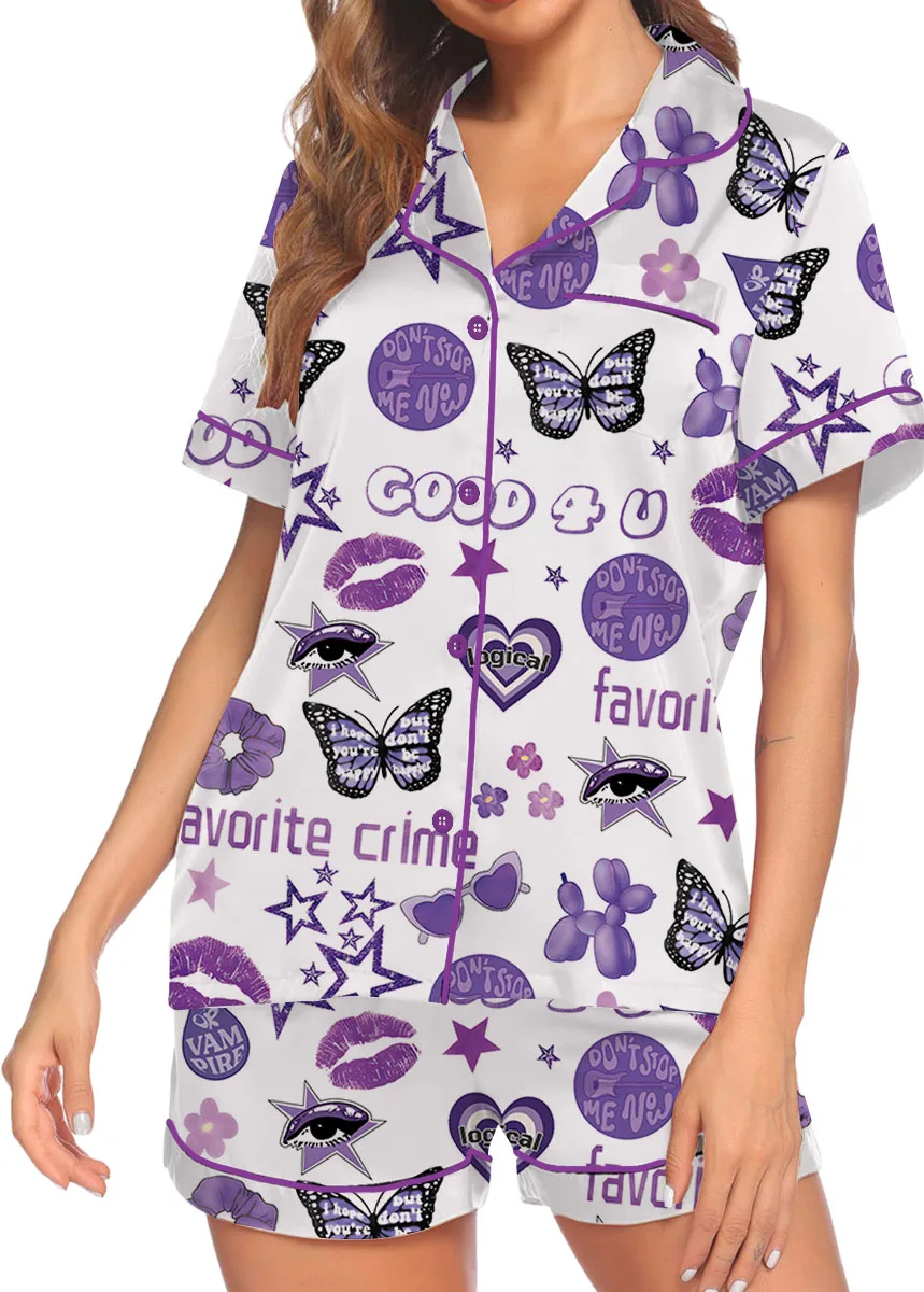 Women's Good 4U Favorite Crime Pajamas Set For Women, White Color, US Size S-5XL - Image 3