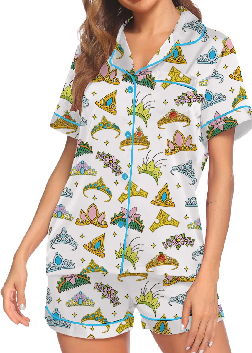 Women's Princess Crown Pajamas Set For Women, White Color, US Size S-5XL - Image 3