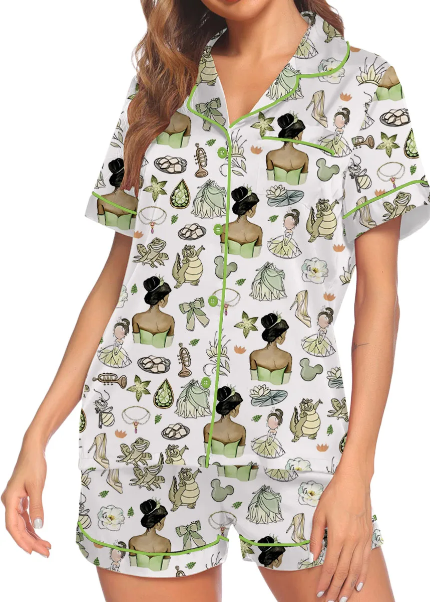 Women’s Princess And The Frog Satin Pajamas Set, White Color, US Size S-5XL - Image 7