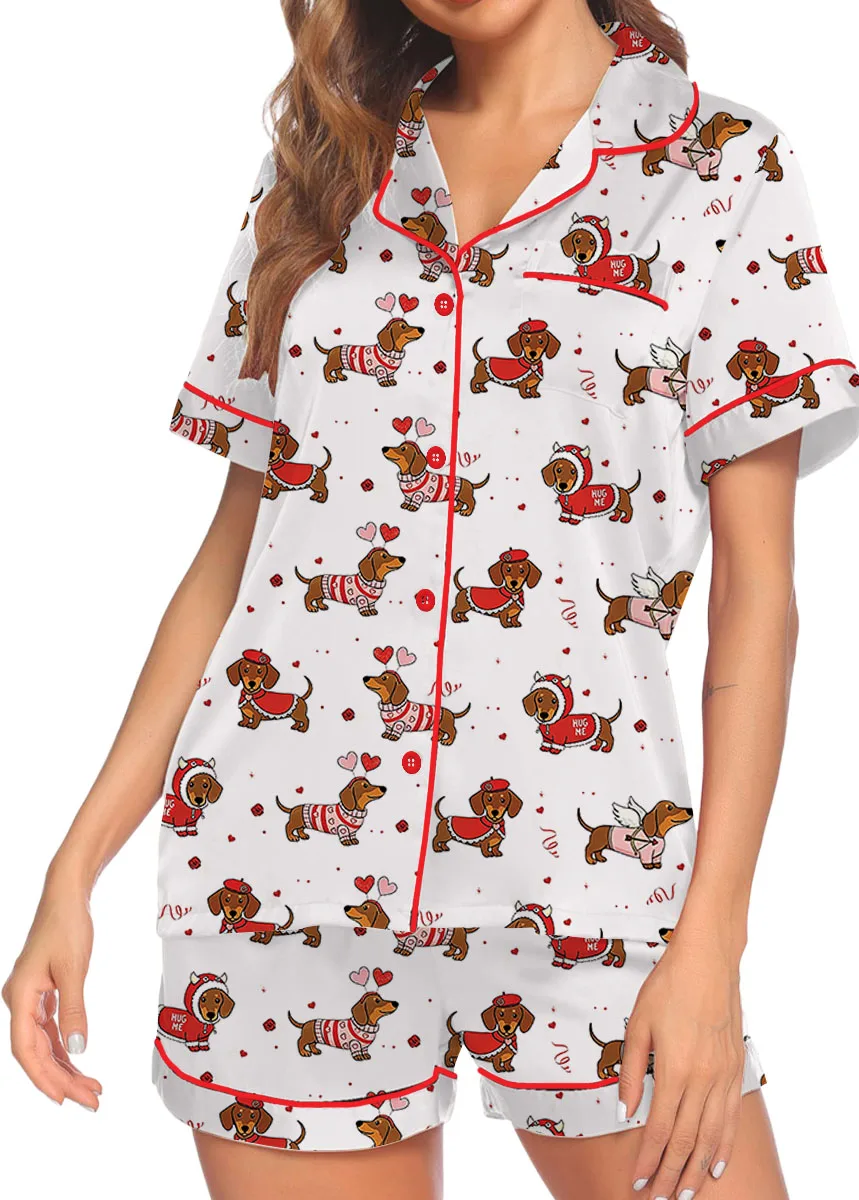 Women's Christmas Dachshund Satin Pajama Set For Women
