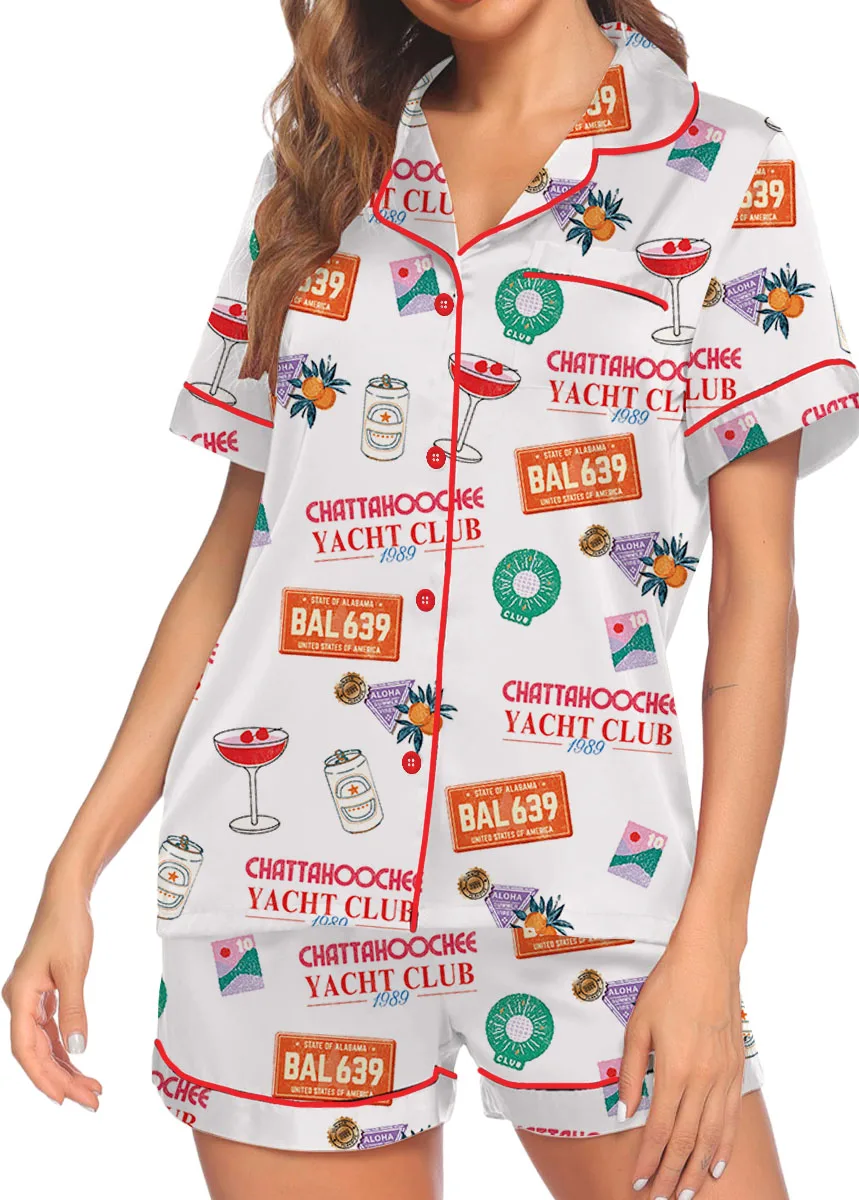 Women’s Chattahoochee Yacht Club Satin Pajamas Set For Women, White Color, US Size S-5XL - Image 2