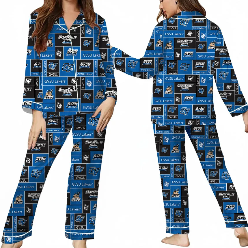 Valley State University Lakers GVSU College Royal Blue Satin Pajama Set For Women - Image 8