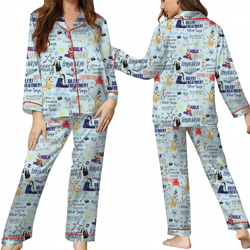 Aesthetic Star Satin Pajamas Set For Women - Image 8