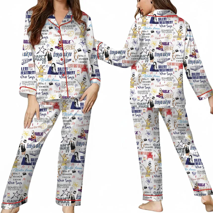 Aesthetic Star Satin Pajamas Set For Women - Image 8