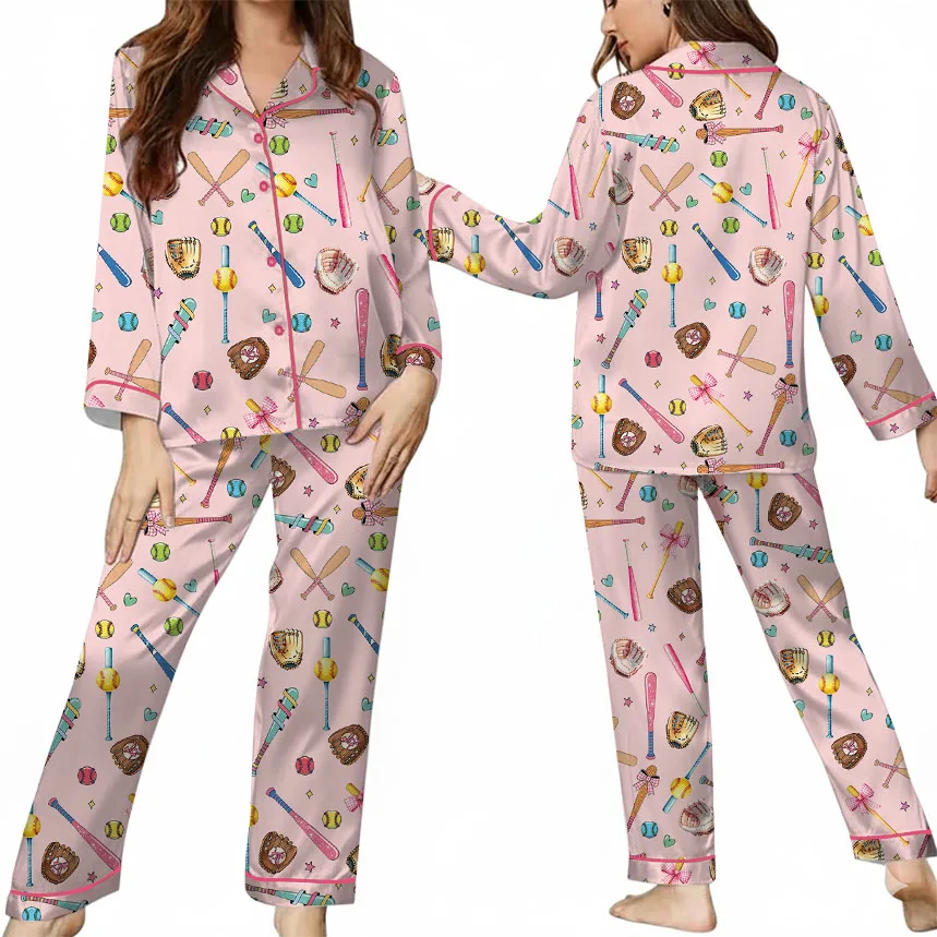 Coquette Softball Satin Pajama Set For Women