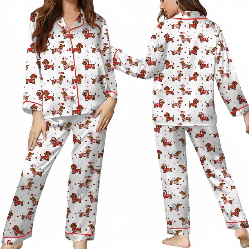 Women's Christmas Dachshund Satin Pajama Set For Women