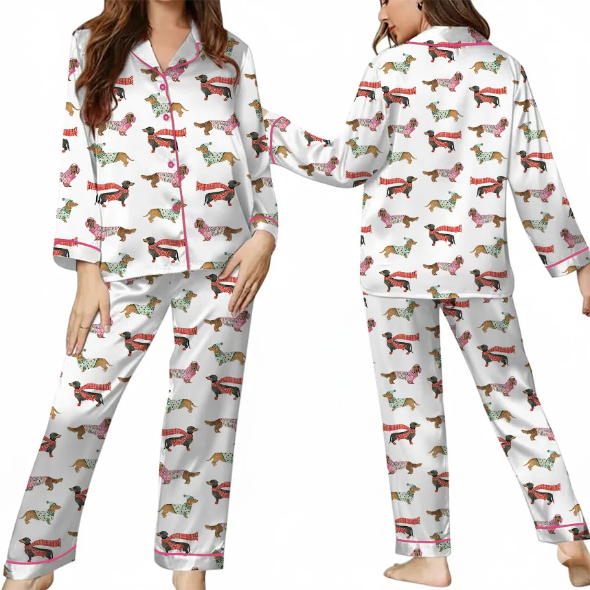 Women's Dachshund Cute Dog Satin Pajama Set For Women