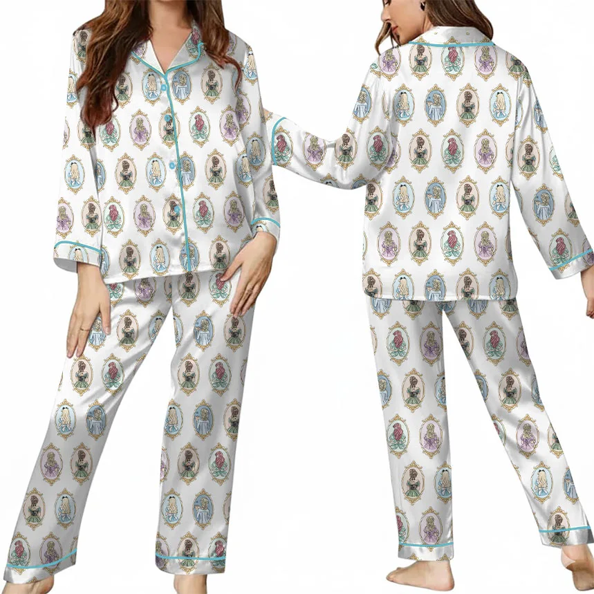 Women's Princesses Mirror Back View Iron Satin Pajamas Set For Women, White Color, US Size S-5XL - Image 9