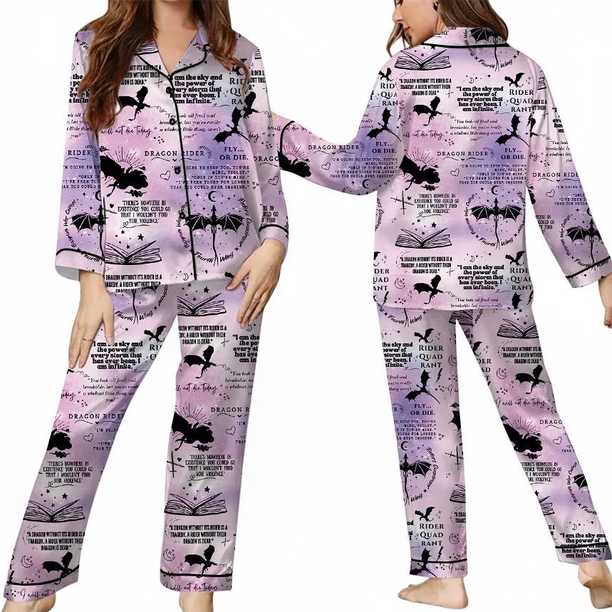 Women's Fantasy Bookish Pajamas Set For Women, Pastel Lilac Pink, US Size S-5XL - Image 8