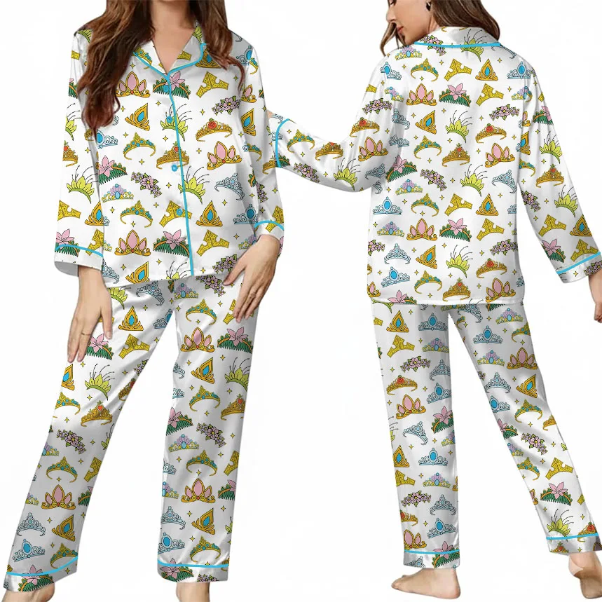 Women's Princess Crown Pajamas Set For Women, White Color, US Size S-5XL - Image 8