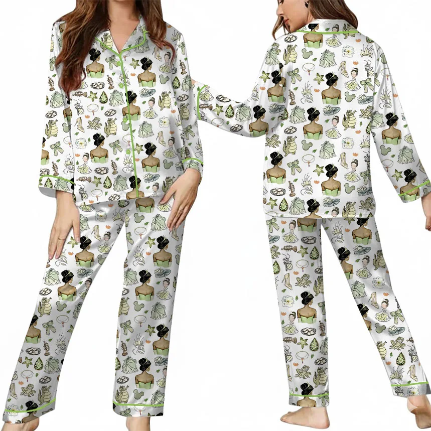 Women’s Princess And The Frog Satin Pajamas Set, White Color, US Size S-5XL - Image 8
