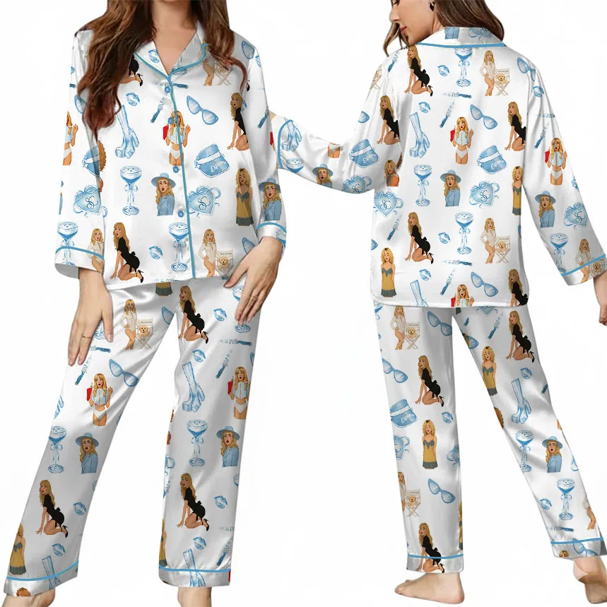 Women’s Espresso SC Satin Pajamas Set For Women, White Color, US Size S-5XL - Image 8