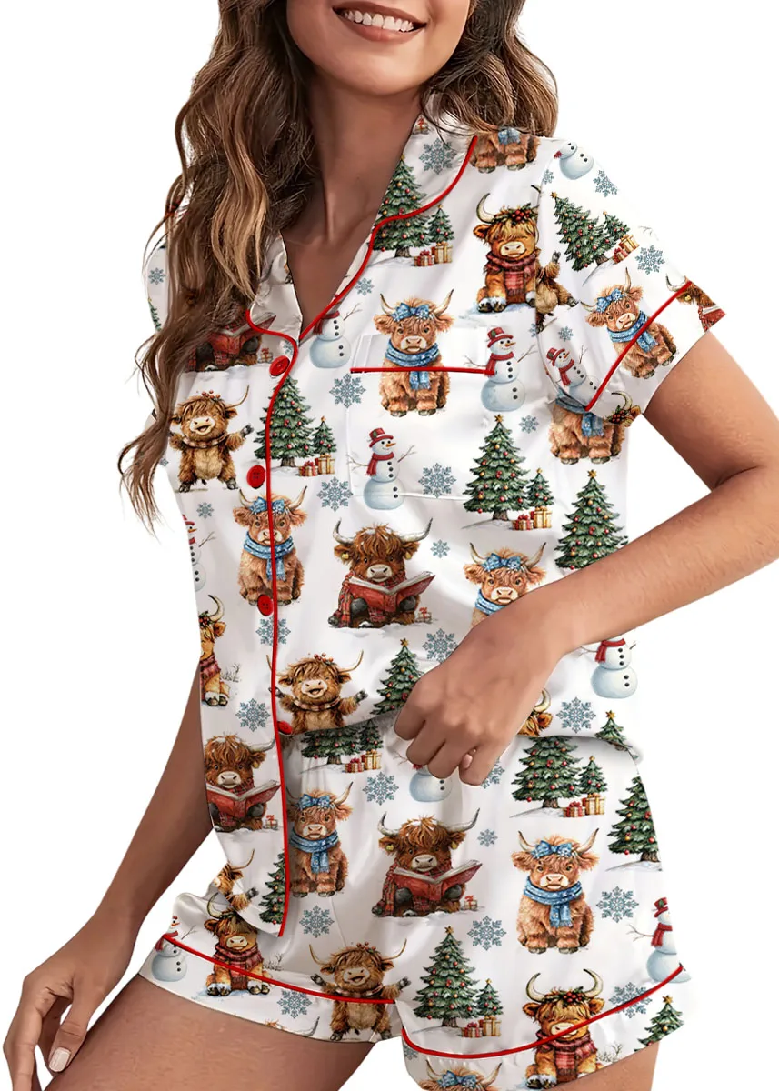 Christmas Highland Cow Pajamas Set, Cute Christmas Cow Pajamas, Western Xmas