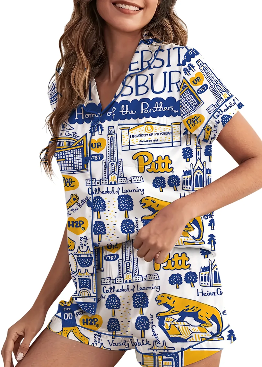 University Of Pittsburgh Satin Pajama Set For Women - Image 2