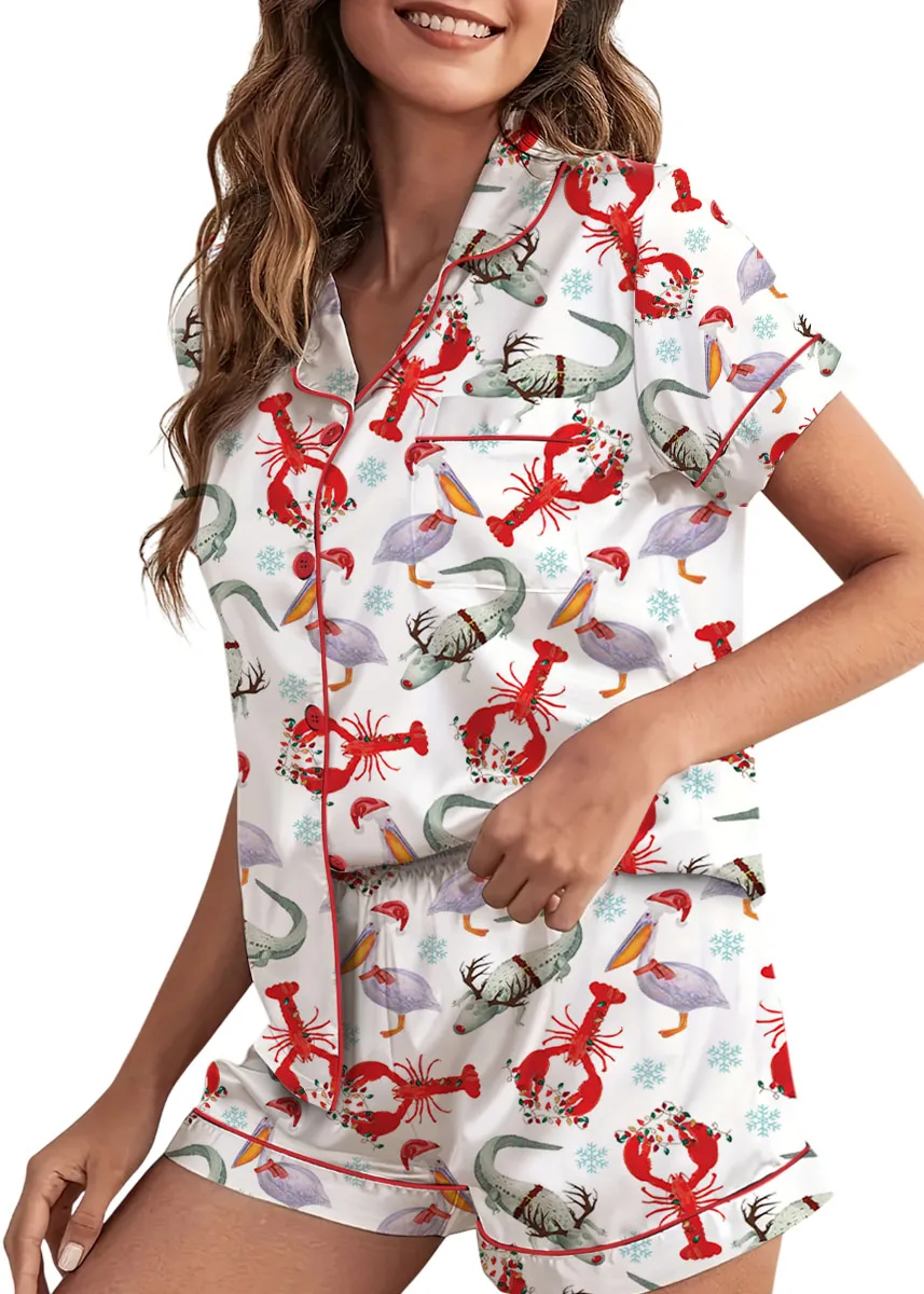 Cajun Louisiana Christmas Pajama Set For Women And Kids, Southern Holiday PJs, Crawfish Gator Xmas Sleepwear, Funny Cajun Christmas Outfit