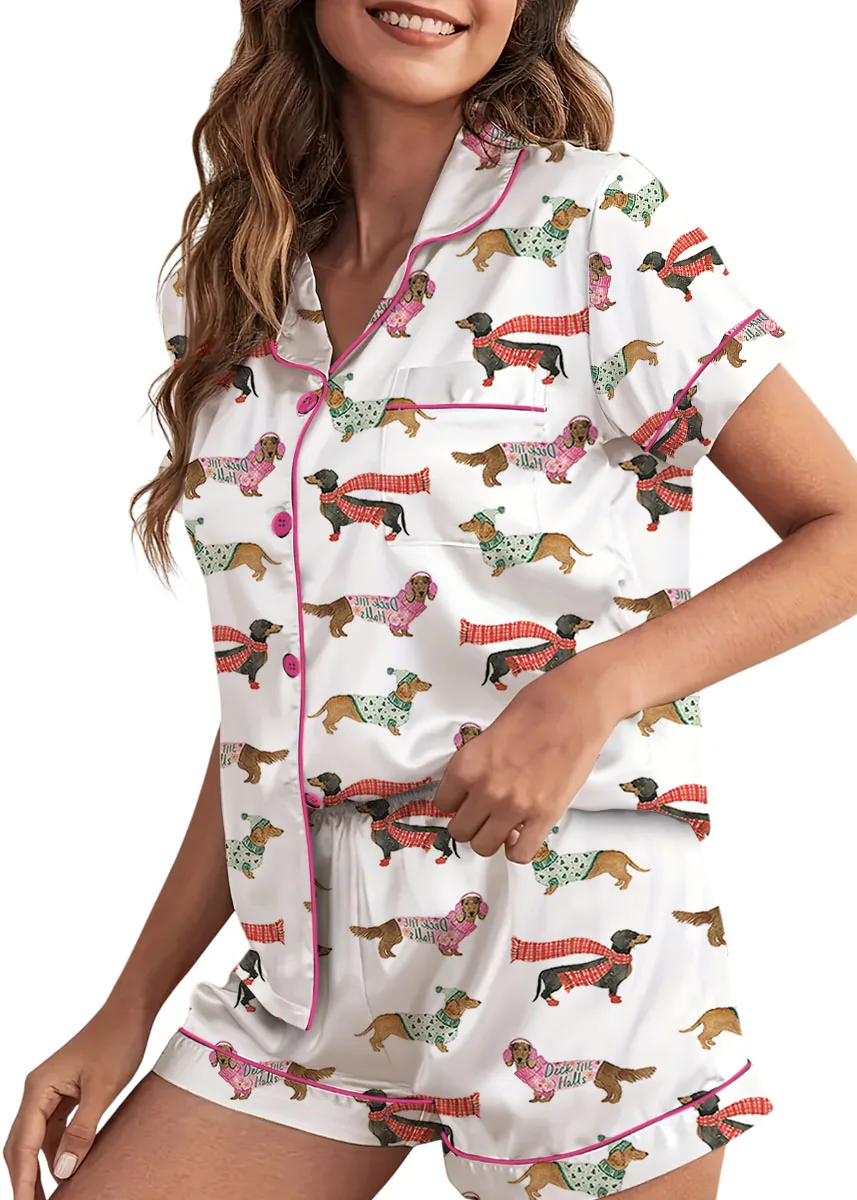 Women's Dachshund Cute Dog Satin Pajama Set For Women