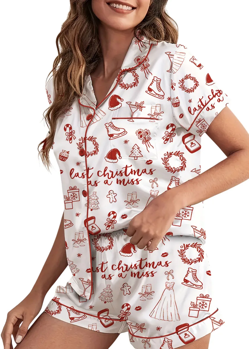 Women’s Christmas Bride To Be Last Christmas As A Miss Satin Pajama Set