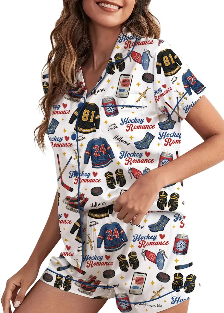 Hockey Romance Satin Pajamas Set For Women - Image 6
