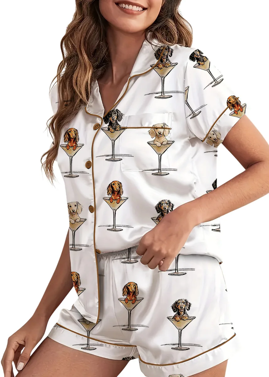 Women’s Dachshund Teeni Weeni Espresso Martini Satin Pajamas Set For Women - Image 2