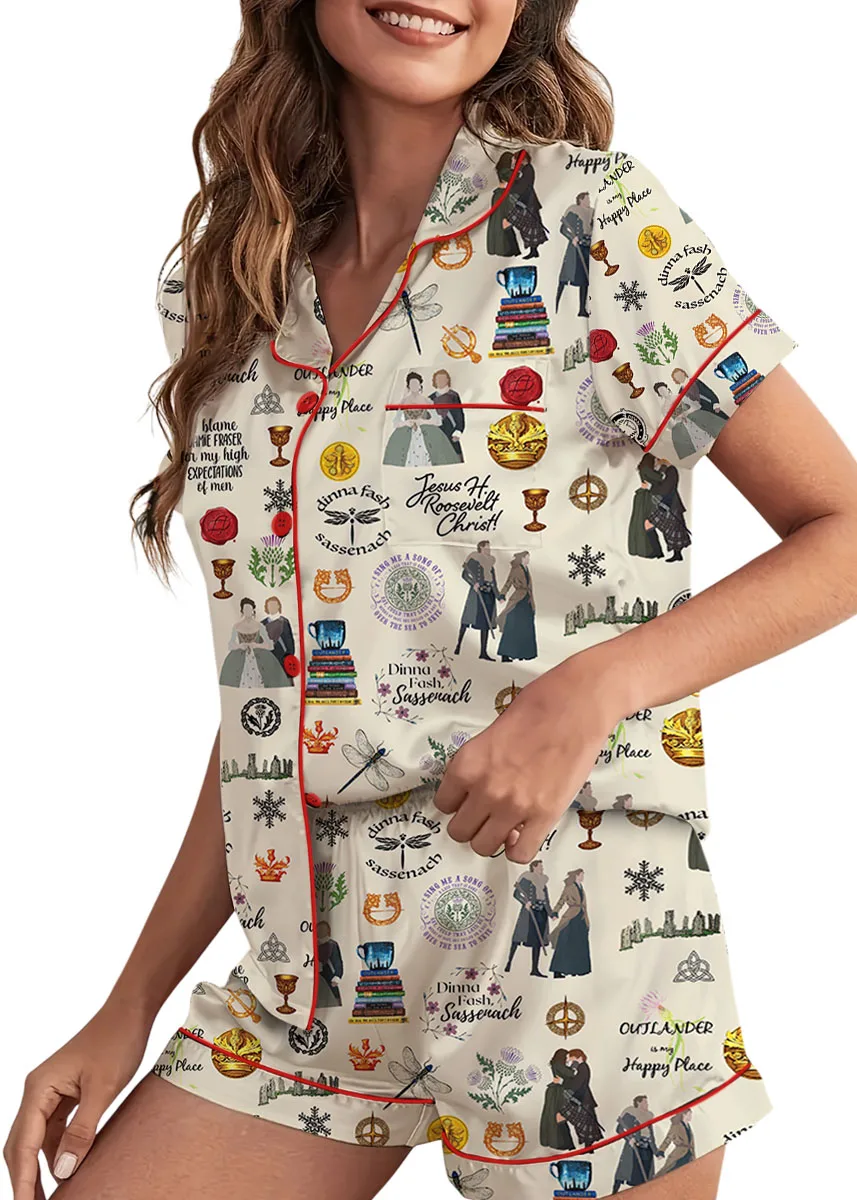 Fraser's Ridge Retro TV Series Satin Pajamas Set For Women - Image 4