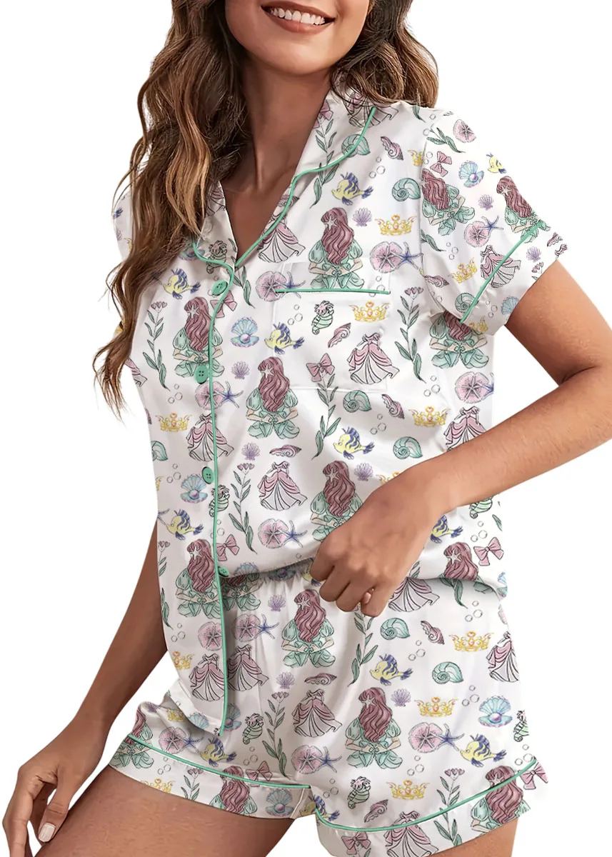 Women's Princesses Back View Pajamas Set For Women, White Color, US Size S-5XL - Image 3