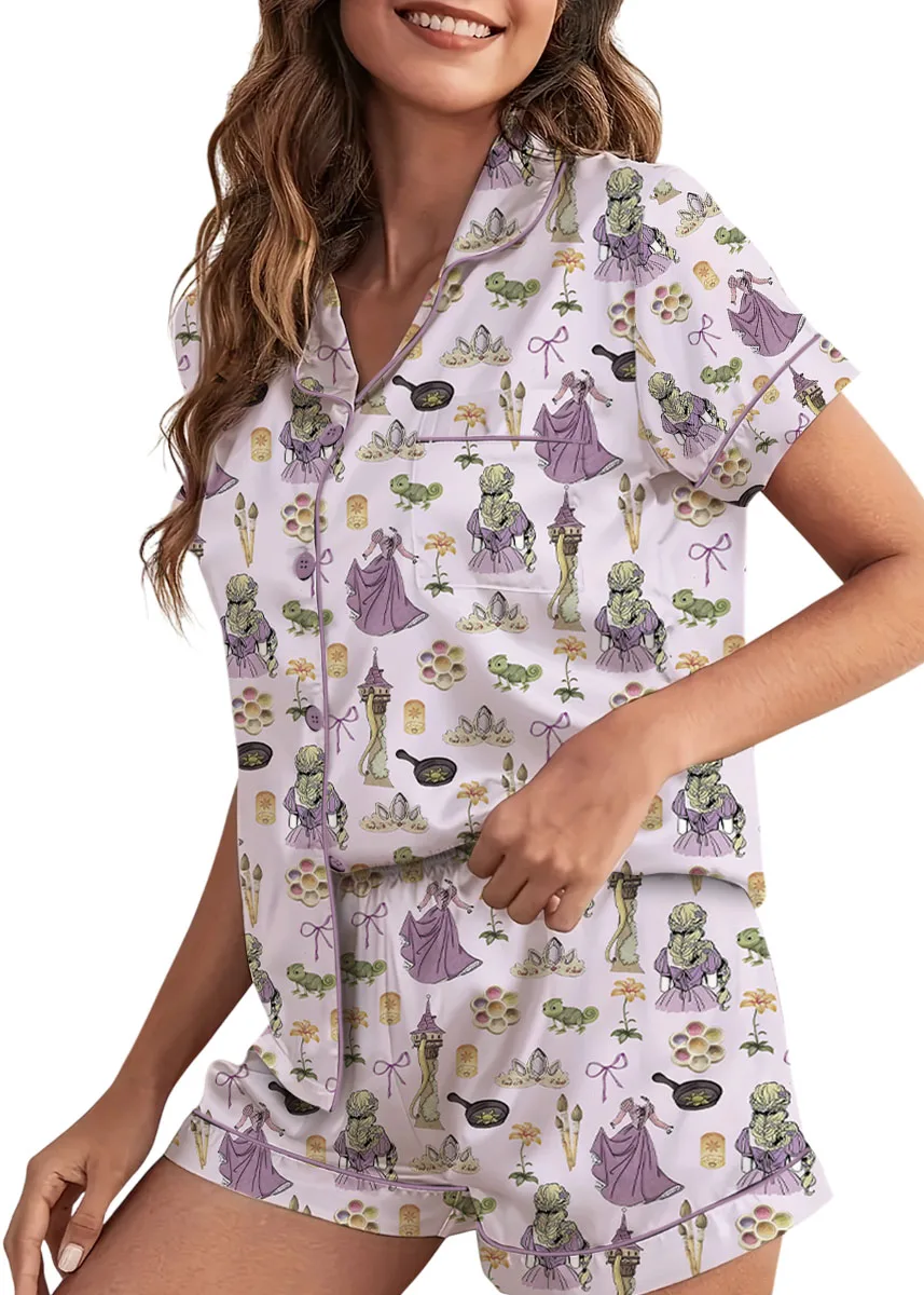 Women's Princesses Back View Pajamas Set For Women, Pastel Lilac Pink Color, US Size S-5XL - Image 3