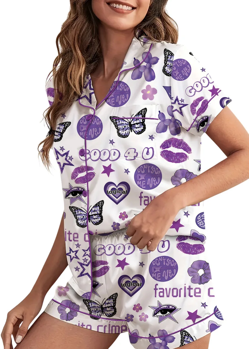 Women's Good 4U Favorite Crime Pajamas Set For Women, White Color, US Size S-5XL - Image 5