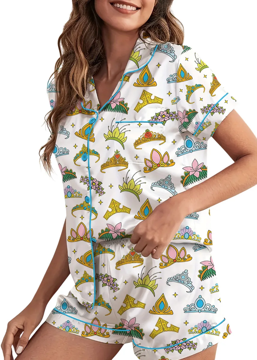 Women's Princess Crown Pajamas Set For Women, White Color, US Size S-5XL - Image 5