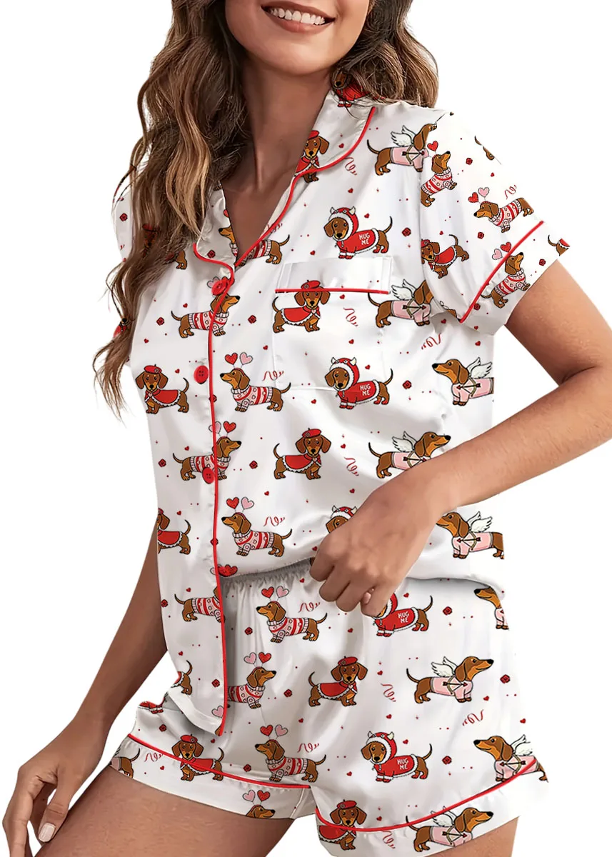 Women's Christmas Dachshund Satin Pajama Set For Women